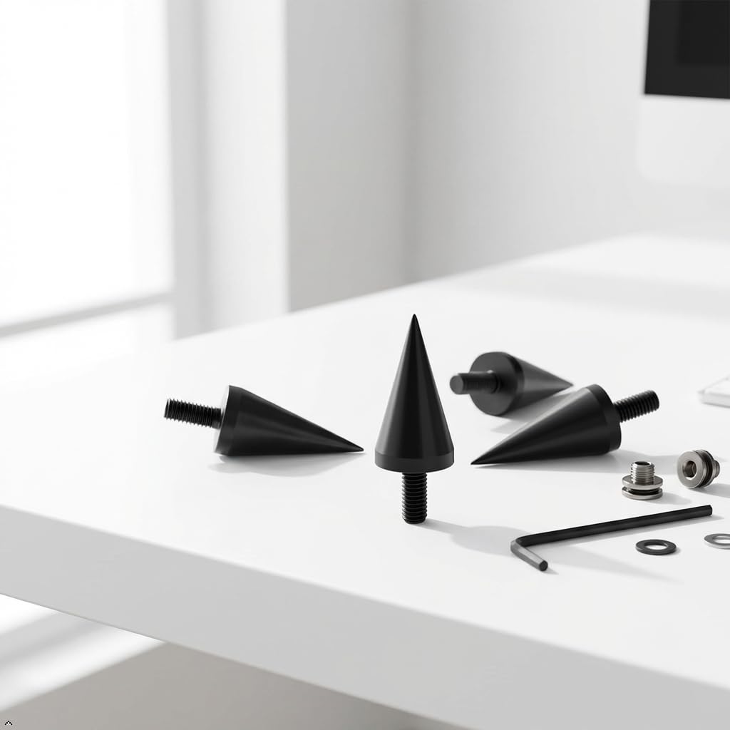 PrecisionGeek Aluminium anodisé Noir M10 Haut-Parleur Pointes de Découplage/Cônes - Lot de 4