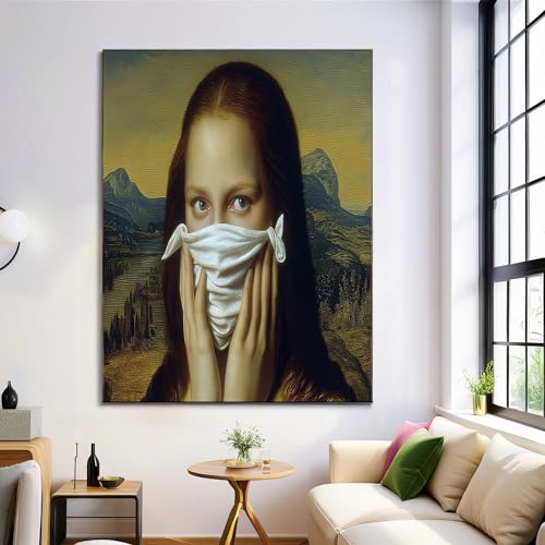 Tableau déco art figure salon et bureau moderne jaune-vert 50x70cm