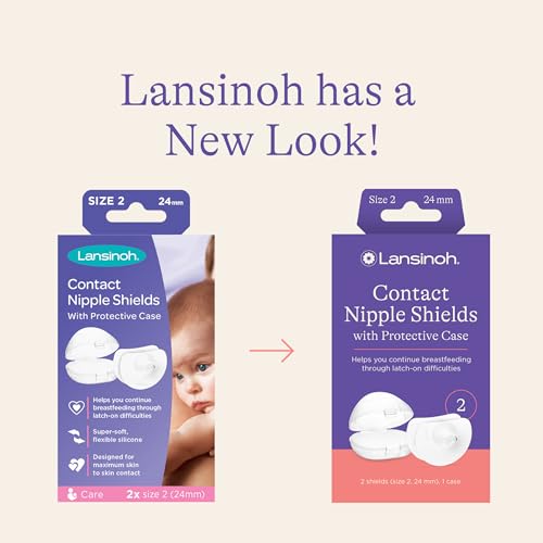 Lansinoh Protetores de mamilo de contato para amamentação, 2 protetores de mamilo (24 mm) e estojo