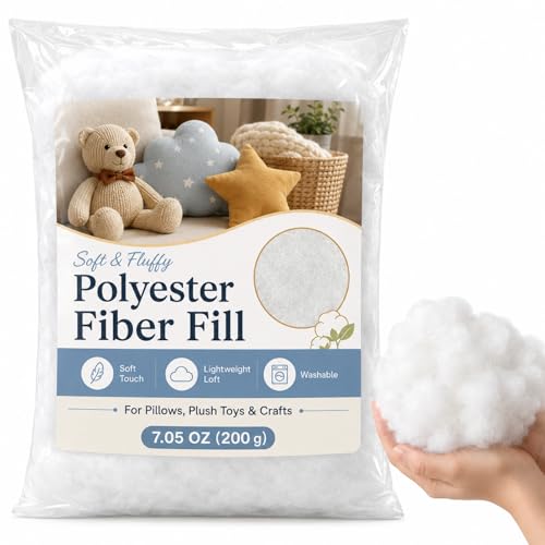 RAINFLOW 7.05oz Polyfill Stuffing Fiber Fill - Premium Polyester Filling,Fluffy Pillow Stuffing for Stuffed Animals, Small Dolls,Cushion,Crochet Animals,DIY Craft,Cotton Batting, Recyclable