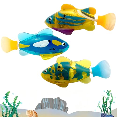 Tomedeks 3 Pièces Robo Fish Serie,Faux Poisson Aquarium qui Nage avec lumière à Induction,Convient à la Douche des Enfants, Jouets pour Animaux de Compagnie