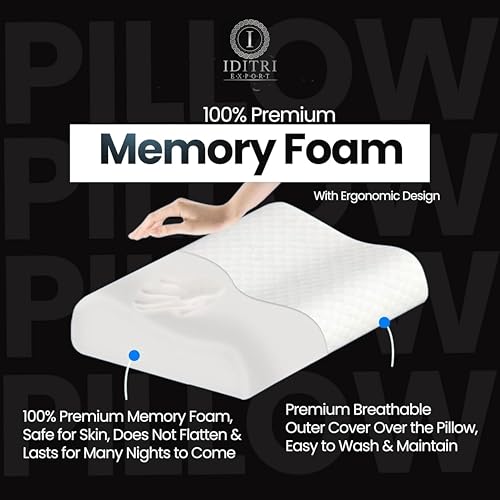 Image of Neck and Shoulder Support Pillow, Memory Foam Cervical Cushion for Sleeping, Ergonomic Contour Design for Side Back Sleepers, Breathable Cover, Black, 48 x 30 cm, Home Use