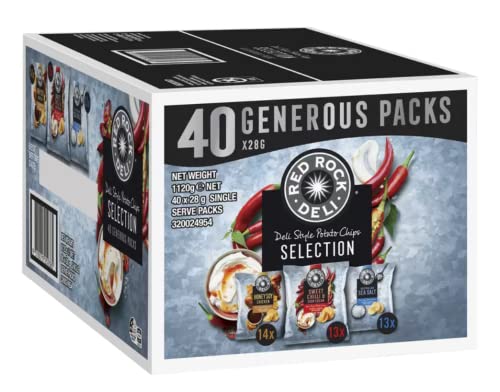 Red Rock Deli Potato Chip Variety Multipack (Honey Soy Chicken, Sweet Chilli & Sour Cream, Sea Salt) 40 Pack