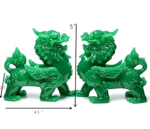 Pareja de estatuas decorativas Feng Shui Pi Yao verde miniatura 2