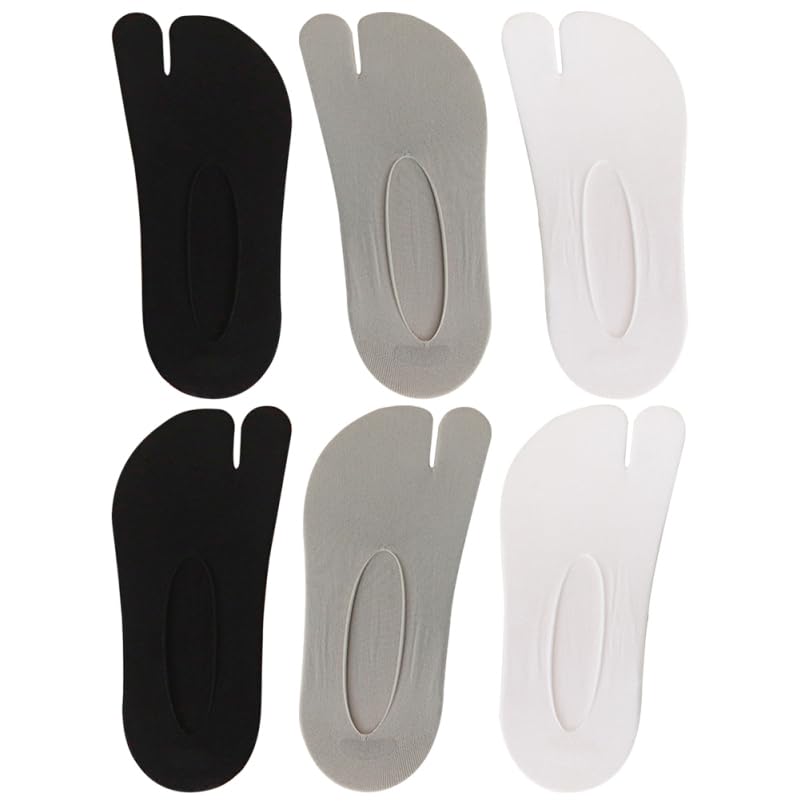 GALPADA 3 Pairs Toe Separator Socks, 2 Toe Low Cut Liner Two Finger No Show Socks for Women Men (Black, White, Gray)