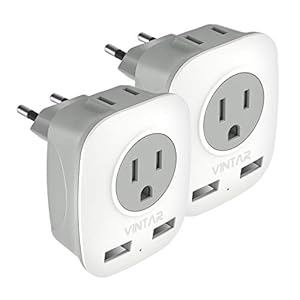 [2-Pack] European Travel Plug Adapter, VINTAR International Power Adaptor with 2 USB Ports,2 American Outlets- 4 in 1…