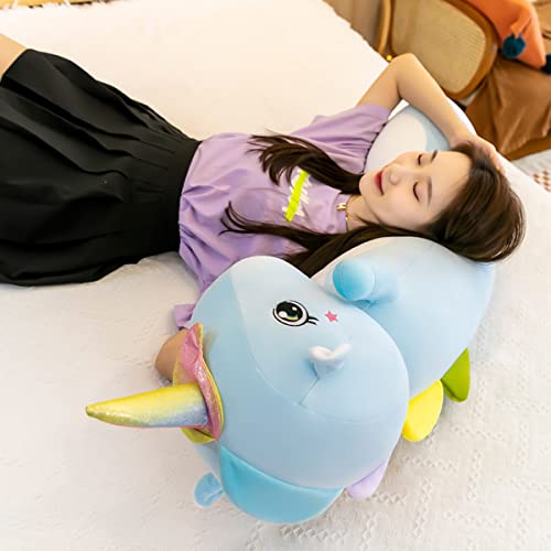 Mdxmy Long Unicorn Plush Pillow Cute Stuffed Animals Soft Long Body Pillow Plushie Gifts(Blue,27.55Inch/70Cm) #TOP3