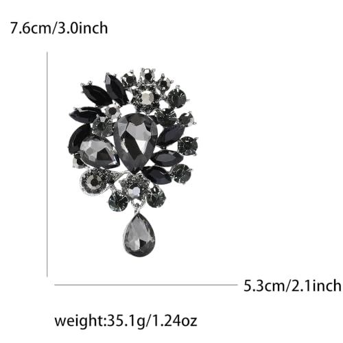 Image of Wedding Bridal Big Crystal Rhinestone Bouquet Brooch Pin for Women (Black Tear Drop)