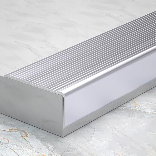 Perfil De Protección Para Borde De Escalón Aluminio Tiras Antideslizantes Para Peldaños Tira De Borde De Aluminio Forma De L Para Escalones Madera Metal Baldosas Cantonera Protector ( Color : Silver w