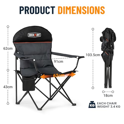 OVERMONT Klappbarer Campingstuhl mit Hoher Rückenlehne - Faltbarer XXL-Stuhl bis 150 KG - Tragbarer Gartenstuhl mit Getränkehalter - für Outdoor Wandern Picknick Angeln