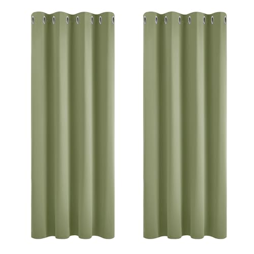 Deconovo Thermal Blackout Curtains Super Soft Eyelet Curtains for Bedroom 66 x 54 Inch Sage Green 2 Panels