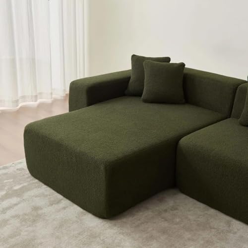 Image of Modern Classic L Shape Sectional Sofa Set, Chesterfield Style 4 Seater Sofa Set with Pillows for Living Room, Bedroom and Office and Hallway Colour (Green L-S)