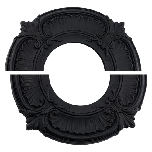 Image of INCREWAY 1Pack Split Lighting PU Ceiling 3D Modeling Ceiling Cover Plate Ceiling Fan Medallion Home 12 Inch OD x 5.3 Inch ID (Black)