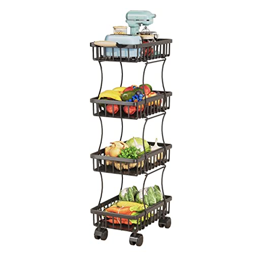 Wisdom-Star-4-Tier-Fruit-Vegetable-Basket-for-Kitchen-Storage-Cart-Vegetable-Basket-Bins-Wire-Storage-Organizer-Utility-Cart-with-Wheels-Medium-Black Wisdom Star 4 Tier Fruit Vegetable Basket for Kitchen Storage Cart Vegetable Basket Bins Wire Storage Organizer Utility Cart with Wheels Medium Black