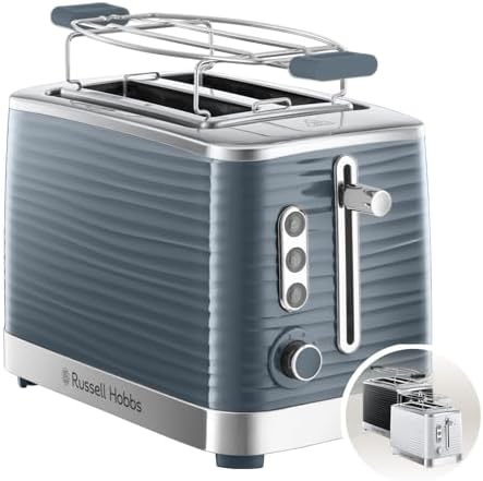 Russell Hobbs Toaster Inspire, Grau, 2-Scheiben, Hochglanzstruktur | Sechs Einstellbare Bräunungsstufen, Extra Breite Toastschlitze, Hebefunktion und Lift and Look, Automatische Br
