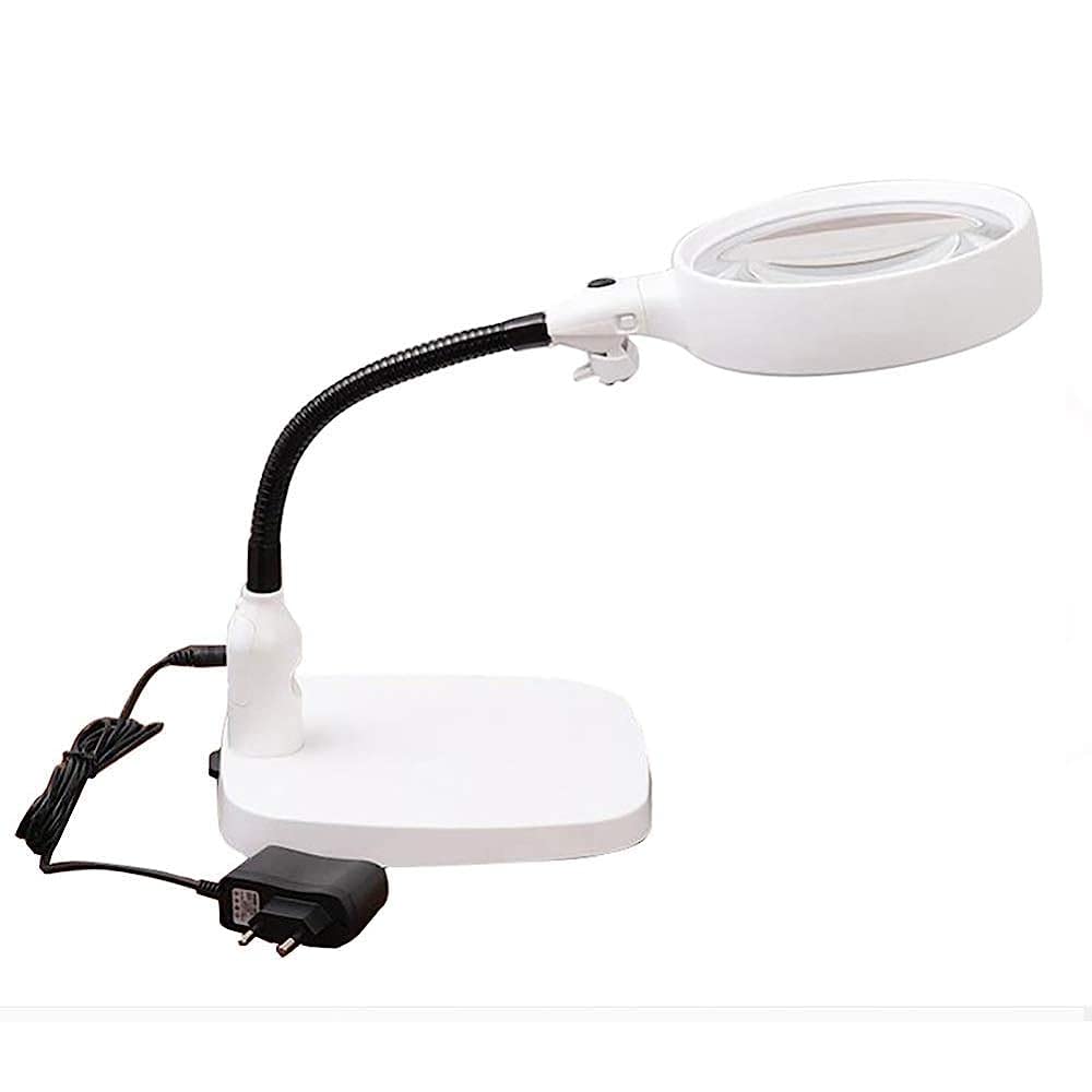 Lupe, mit Licht, Tischlupe, 6 LED-Leuchtlupe, großer Durchmesser für ältere Menschen, zum Lesen, Schweißen, Inspektion, Münzen, Schmuck, Erkundung, Mag/weiß (weiß) charitable