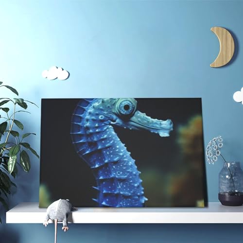 Impression sur toile d'hippocampe bleu cree une ambiance esthetique de salon