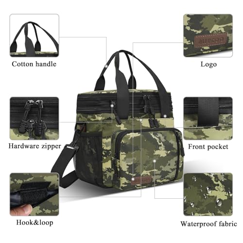 Image of MIYCOO Lunch Bag & Lunch Box for Men Women, Double Deck Leakproof Insulated Soft Large Adult Camping Cooler bag for Work, Beach, Picnic, Travel (Camouflage, 15L)