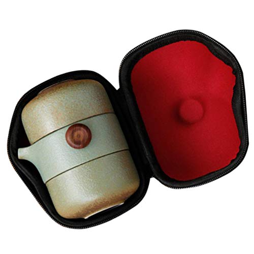 Vintage Gongfu Porcelain Tea Set Travel Ceramic Tea Pot Set Mini Cups Chinese Kung Fu Tea Pot Porcelain Teacups Portable Bag for Outdoor Picnic Camping Light Green Handle Teacups Set
