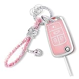 Rislobx Key Fob Cover with Bling Keychain Fit for Chevy Flip Key, Car Key Case for Equinox Malibu Camaro Cruze Impala GMC Buick (4 Buttons S-Pink)