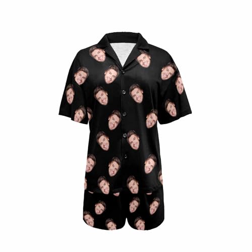 Custom Face Satin Pajama Set for Women Personalized Photo Summer V-Neck 2 Pieces Pajamas Loungewear Sleepwear Short Sets4