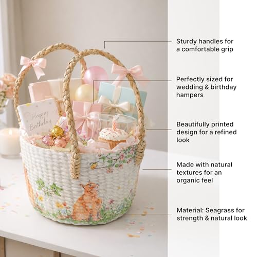 Image of Habere India-All the Cultures Fabricating India Gift Hamper Baskets | Cane Round Hamper | Fruit Baskets | Organiser Basket | Baby Basket for Clothes (Design20: L22 x W22 x H15 cm)