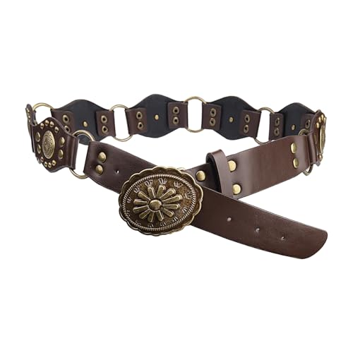 TINIDI Western Belts for Women Vintage Y2K Leather Belts Bronze Rivets Square Buckle Cowgirl Punk Waist Belt