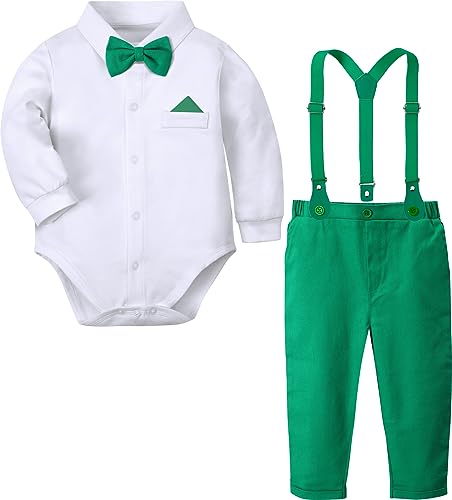 Image of A&J DESIGN Baby Boys Suits Infant Gentleman Formal Wedding Suspenders Outfit with Bowtie