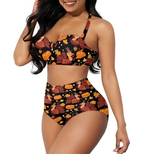 Women's Two Piece Swimsuit Sexy Tummy Control Bikini Sets High Waist Bathing Suits Ruched Ruffle Push Up for Women