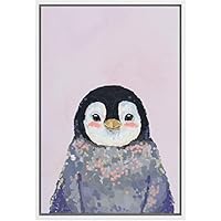 SIGNWIN Framed Canvas Wall Art Cute Nursery Baby Penguin in Lavendar Color Animals Wildlife Oil Painting Modern Art Contemporary Fun Pastel for Living Room, Bedroom, Office - 16