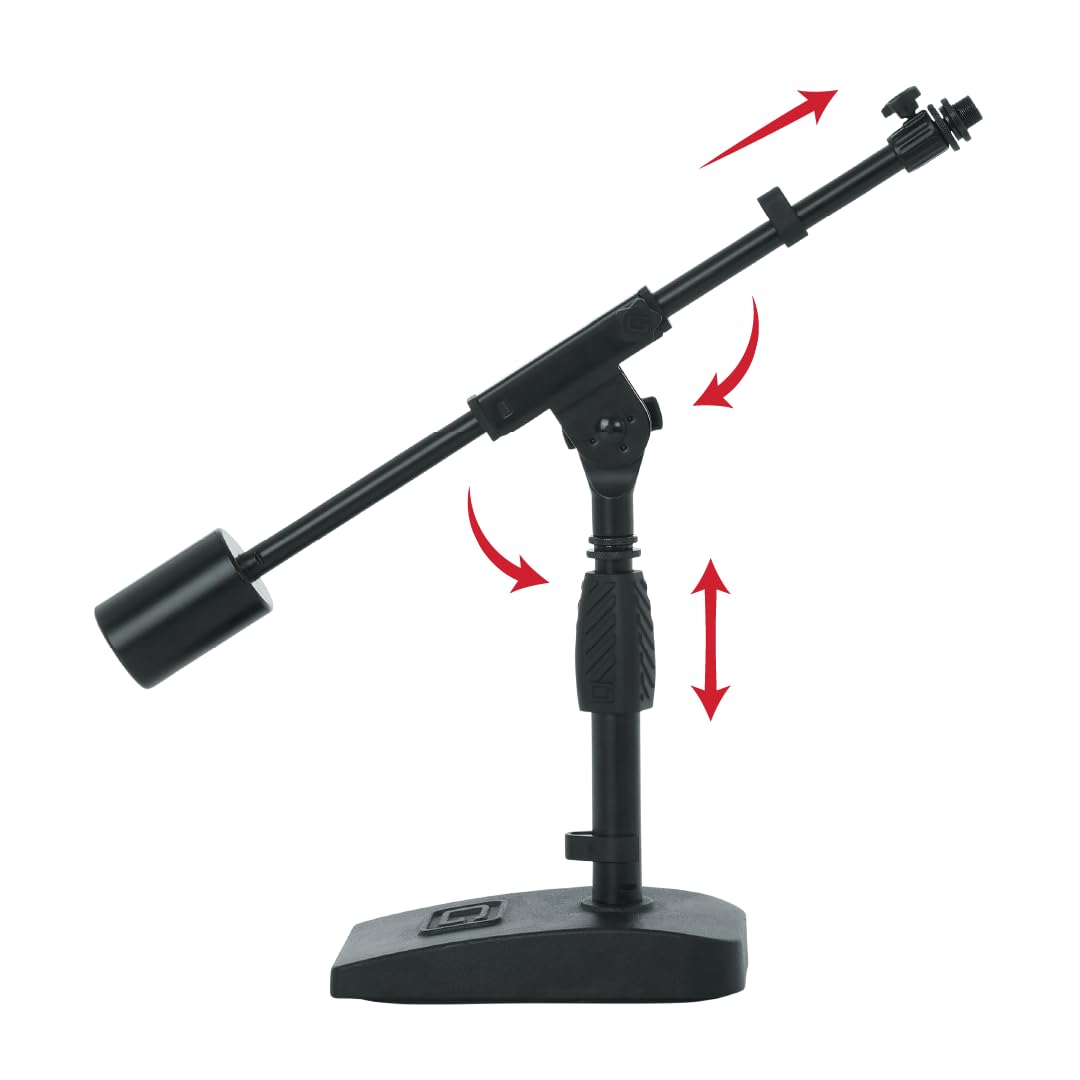 Gator Frameworks Short Weighted Base Microphone Stand with Telescopic Boom Arm and 2.5 Lbs Counter Weight; Ideal for Desktop, Recording, and Streaming (GFW-MIC-0822) Deluxe Weighted Base