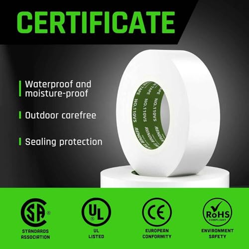 Image of Electrical Tape,3 /4 in x 66ft, White, 10-Pack,Industrial Grade Vinyl Tape | 0.75 in x 66 FT High Temp Electric Tape Under 600V for All Weather - UV Protection - Flame Retardant