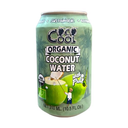 Coco Cool Organic Coconut Water with Pulp • EU and USDA Organic, 10.5 fl oz ℮ 310 ml كوكو كول ماء جوز الهند العضوي مع اللب - عضوي من الاتحاد الأوروبي ووزارة الزراعة الأمريكية