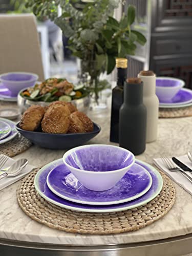 Bzyoo Bpa-Free Dishwasher Safe 100% Melamine Plastic Designed Plate Set Best For Indoor And Outdoor Party (12 Pcs Dinnerware Set, Service For 4, Reactive Glazed Purple) #TOP4