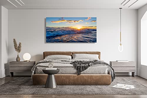 Aibonnly Wall Art Canvas Painting Sunset And Ocean 1 Piece Sea Wave On The Ocean Horizon Seaview Picture Poster Print Framed And Stretched Ready To Hang For Living Room Bedroom Office #TOP4