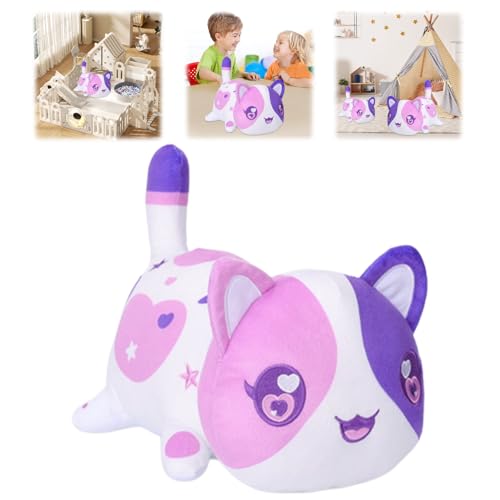 E-ALLDIR MeeMeows Cat Food Plushies, Gato Morado y Blanco Meemeows Plush, Cat Food Plushies Cat MEE Meow, Cute Anime Cartoon Cat Stuffed Animal Figure Toy Plush Pillow Gift for Fans Kids