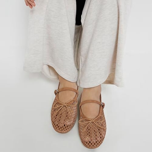 Image of MICIFA Women's Mesh Ballet Flats Fishnet Ballerina Flats Buckle Strap Mary Jane Causal Daily Dress Shoes