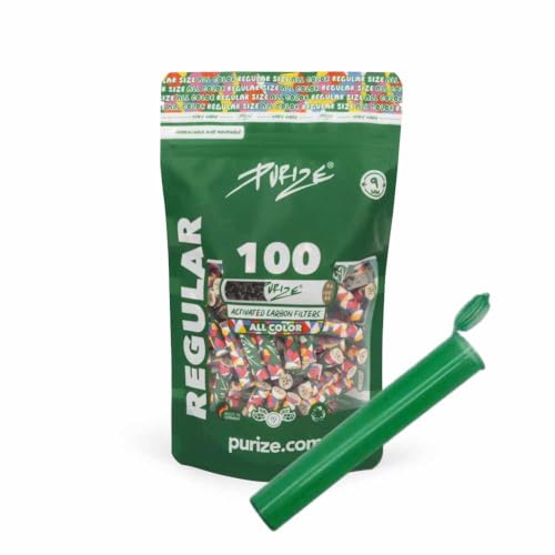 PURIZE 9mm Aktivkohlefilter Regular Size Inklusive Joint Tube und 1/5 Sticker Menge und Farbe WÄHLBAR (50x - 420x) (AllColour 100)