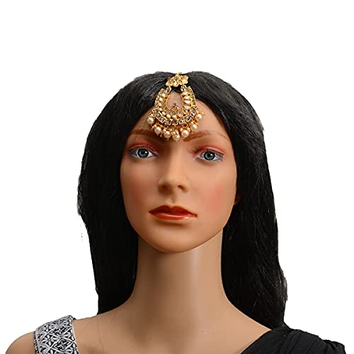 Traditional Maang Tikka with Kundan and Pearls