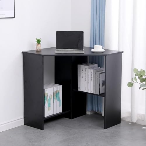 Home Source Computer Desk PC Laptop Table Home Office Study Gaming, Black, Corner