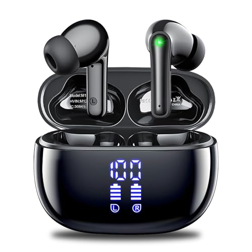 Wireless Earbuds, Bluetooth 5.3 Headphones 48 Hrs Playtime with LED Power Display Charging Case, IPX5 Waterproof Deep Bass Stereo Earphones with Mic for Android iOS Cell Phone COTOE