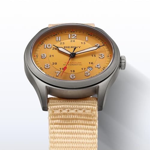 Image of BERNY Automatic Titanium Watch for Men 10ATM Waterproof Men's Field Watch Super Luminous Male Analog Mechanical Military Wrist Watch AR Sapphire Crystal Date Calendar Birthday Present