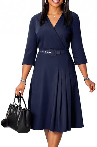 Image of ZVO Business Work Dress for Women Elegan Church V-Neck A Line Midi Dresses