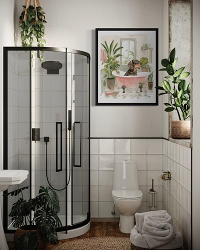 Image of Dachshund in Bathtub Black Framed Wall Art Poster Print, Animal Bathtub Restroom Wall Art Painting for Bathroom Decor Gallery Gallery 30 (Dachshund in Bathtub, 10 inch L x 8 inch W, Black Frame)