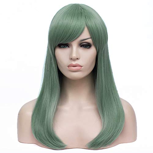 WGPFWIG Long Light Green Wig Straight Wig Side Bangs Wig for Women Natural Fashion Synthetic Wigs For Women Girl Cosplay Party Halloween Wig Cap Included