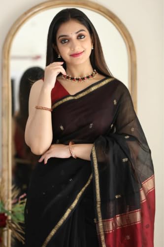 Image of SGF11 Women's Kanjivaram Soft Cotton Linen Silk Saree With Blouse Piece