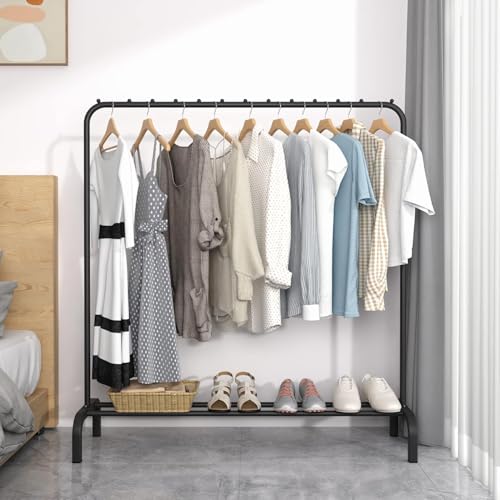 Image of Mevigo Heavy Duty Metal Clothing Rack with Storage Shelf | Freestanding Garment Organizer for Clothes, Shoes & Bags | Modern Wardrobe Rack for Bedroom, Entryway & Laundry Room (Matt-Black, 2-Tier)