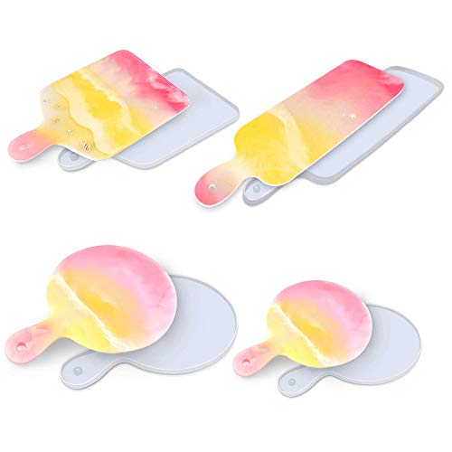 ASPEIKE Resin Silicone Tray Molds with Handle, 4Pcs DIY Plate Silicone Moulds for Home Decoration, Serving Board, Fruit Snack Tray, Coaster, DIY Crafts (4PCS)