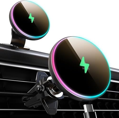 MOKPR for Magsafe Car Mount Charger-15W Wireless Car Charger-Magnetic Car Phone Holder for Dash Air Vent-LED RGB HandsFree Car Mount Fast Car Charger for iPhone 14/13/12 Series MOKPR for Magsafe Car Mount Charger-15W Wireless Car Charger-Magnetic Car Phone Holder for Dash Air Vent-LED RGB HandsFree Car Mount Fast Car Charger for iPhone 14/13/12 Series