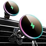 MOKPR for Magsafe Car Mount Charger-Magnetic Car Phone Holder Wireless Car Charger for Dash Air Vent-LED RGB HandsFree Car Mount Fast Car Charger for iPhone 17/16/15/14/13/12 Series (Black)